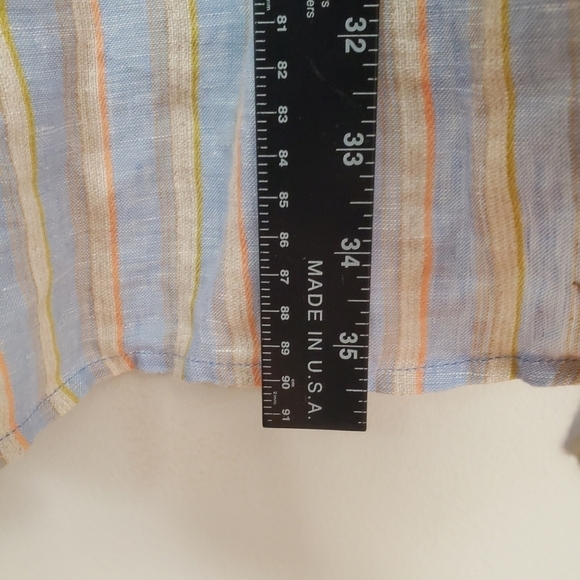 Indigo Palms Linen Button Up shirt Mens XXL Blue Orange Stripes Coastal New - Picture 10 of 12